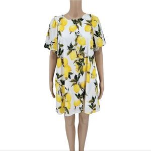 Love Riche White with Yellow Lemons Cotton Midi Dress Women's Large